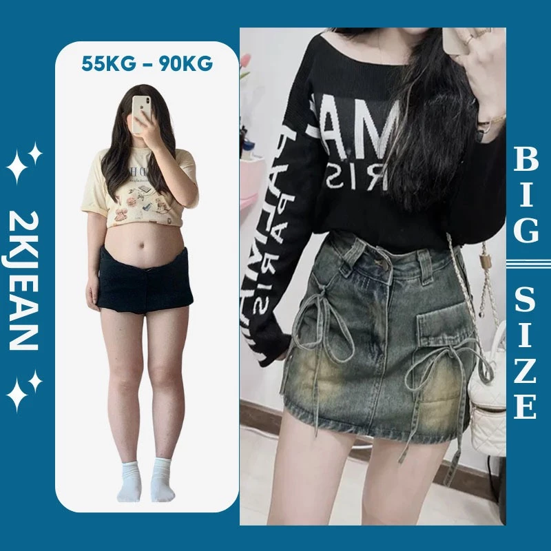 Quần Váy Jean Nữ Bigsize 40–85kg Dáng Chữ A Cạp Cao Thắt Nơ Giả Váy Che Đùi MS2035 – 2KJeans