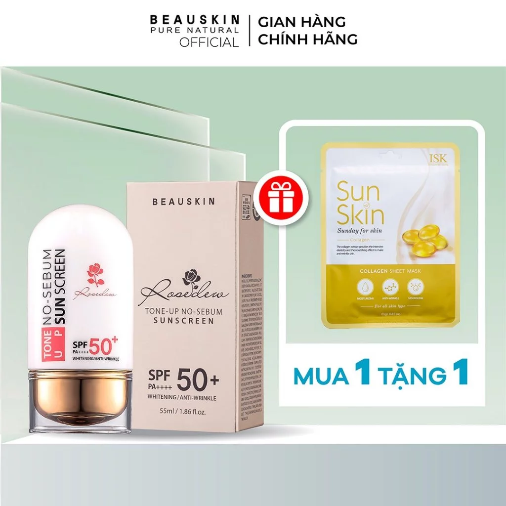 Kem Chống Nắng Kiềm Dầu, Nâng Tông BEAUSKIN RoseDew Toneup No Sebum Sunscreen SPF 50+/ PA++++ 55ml - 00007