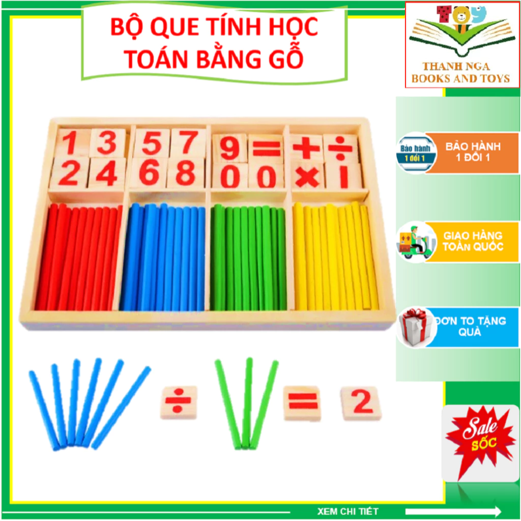 Bộ Que Tính Học Toán Bằng Gỗ - Bảng Tính Que Học Toán Cho Bé