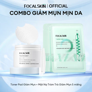 Combo Giảm Mụn Kiềm Dầu FOCALSKIN Toner Pad Tẩy Tế Bào Chết BHA + Mặt Nạ Đất Sét/ Mặt Nạ Giấy Tràm Trà Vitamin C B5