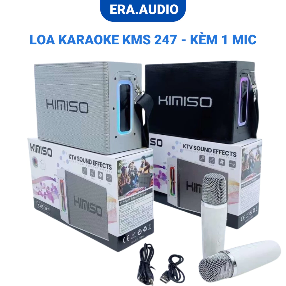 Loa Mini KMS 247 Tặng 1 Mic Không Dây, Loa Bluetooth Karaoke Du Lịch Có Quai Xách