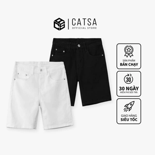 Quần lửng jeans CATSA  nam 2 màu trắng đen năng động chất dày dặn thông thoáng QSM042-043