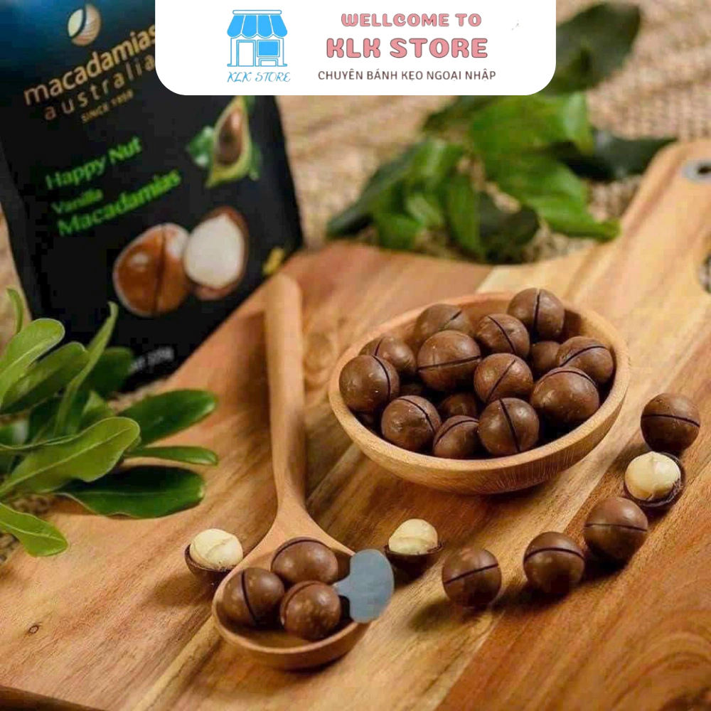 Hạt macca nứt vỏ vị vani nhập khẩu từ Úc, Hạt dinh dưỡng cho mẹ bầu Happy Nut 225g Date 04/2025 KLK Store