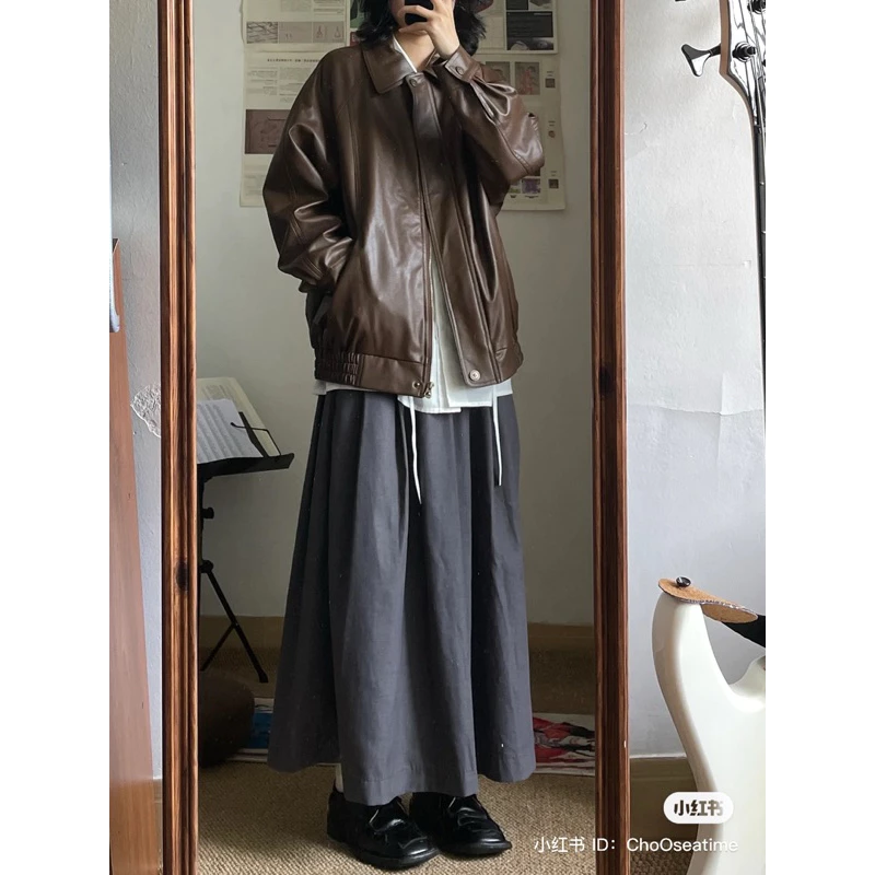 Áo khoác da dáng rộng và đa năng thương hiệu thời trang retro dành cho nữ mùa thu của hot girl thiết kế áo khoác retro