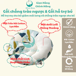 Gối chống trào ngược ,Gối cho con bú chất liệu cotton lụa hàn kết hợp lưới thoáng khí MonMon 70x65cm