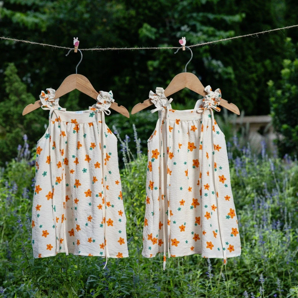 Váy cho bé gái MinT Váy hai dây bèo vai dây rút siêu dễ thương - Thô xốp mềm, nhẹ, giữ phom tốt