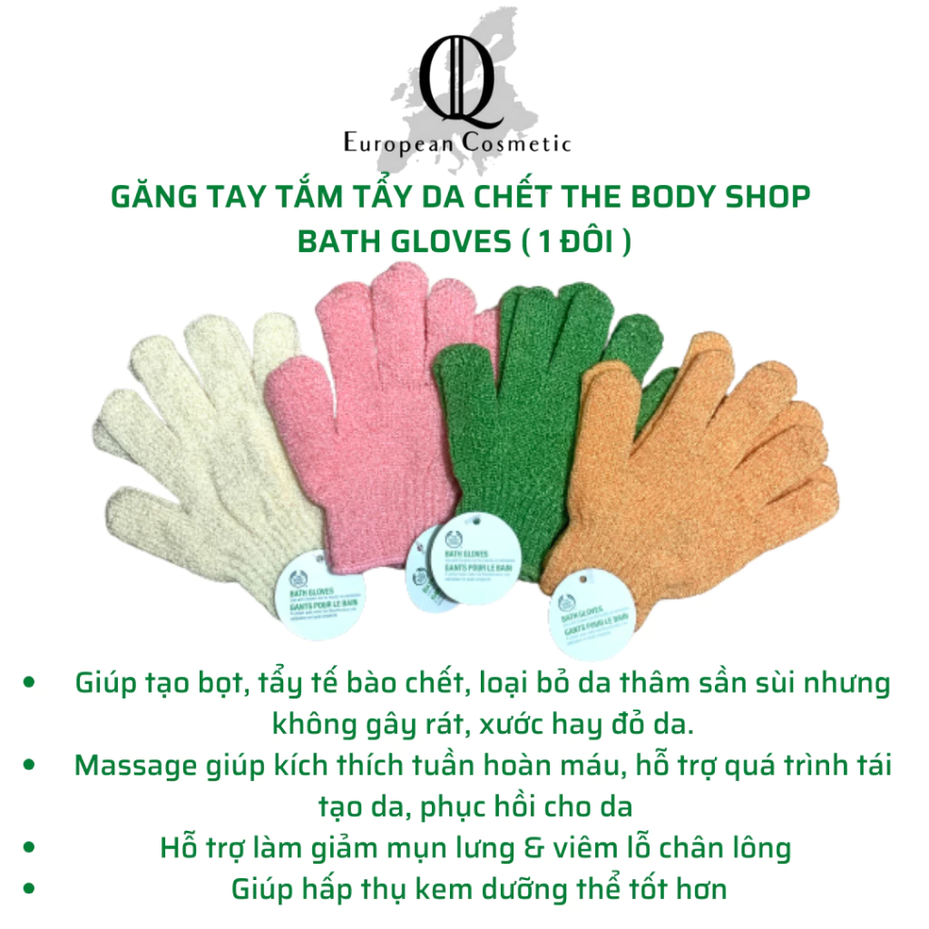 Găng tay tắm tẩy tế bào chết the body shop bath gloves (1 đôi) làm sạch sâu, da mịn màng, phục hồi da, giảm mụn lưng