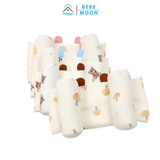 Gối chặn định hình đầu dáng tai gấu cao cấp BeBe Moon chất vải xô muslin Hàn Quốc cho bé sơ sinh, chống méo đầu, bẹp đầu