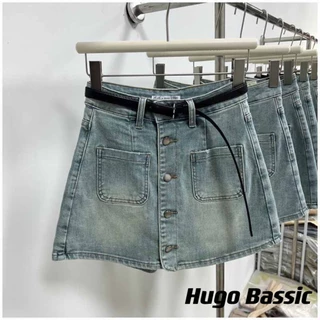 Quần Short Jean Giả Váy Phối Cúc Nữ Lưng Cao Tôn Dáng - Mềm mịn thoáng mát, dễ phối Đồ