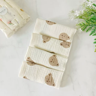 Set 5 khăn xô sữa muslin hoạ tiết đôrê lmon 2lớp siêu thấm hút, mềm mại dành cho trẻ sơ sinh (size 28x28cm)