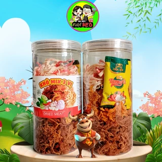 Khô Mix 3 Vị: Heo, Mực, Gà - Thơm Ngon, Đậm Vị (hũ 300gr) . Ăn Vặt Nhà BEO