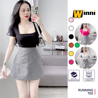 Áo thun nữ cổ U ngắn tay WINNI chất cotton bozip áo phông trơn cổ vuông basic cao cấp WINNI01TD