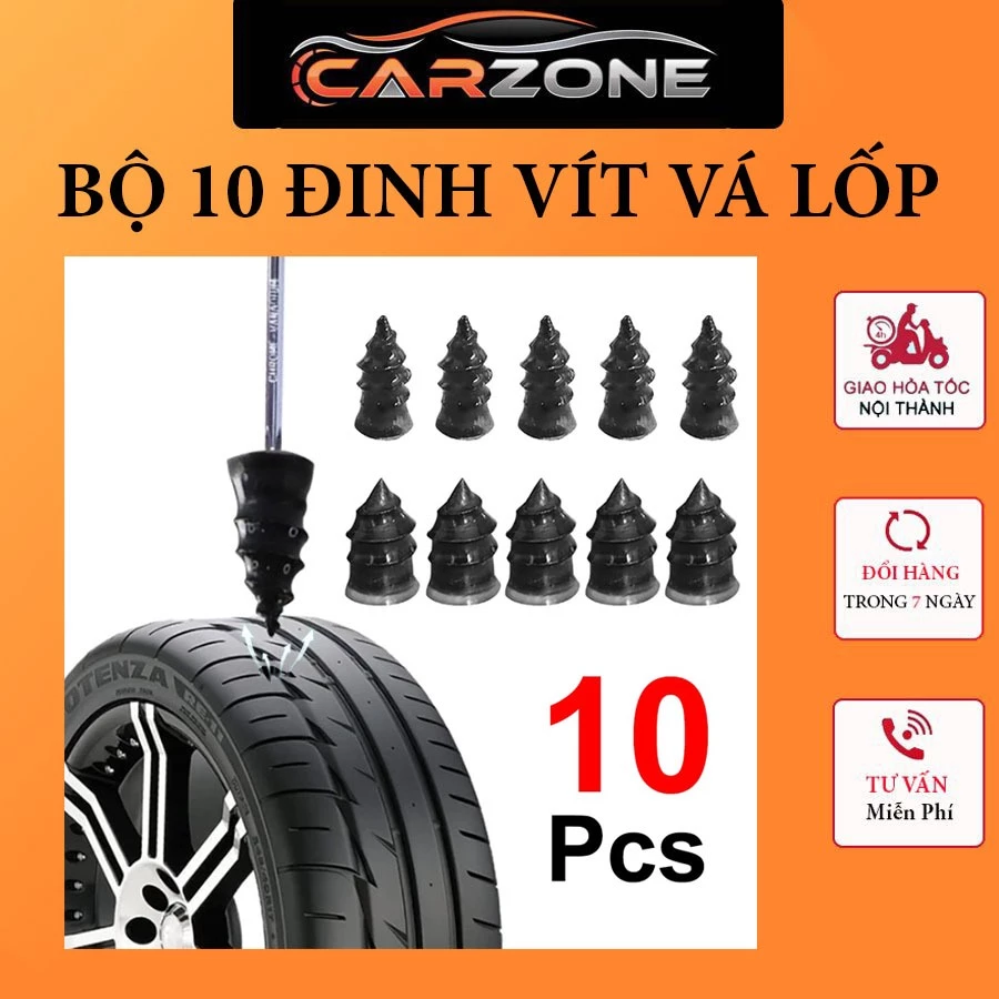 Hộp 10 Đinh Vít Vá Lốp Dự Phòng Không Săm (Bằng Cao Su) – Tự Sửa Chữa Ô Tô, Xe Máy Nhanh Chóng