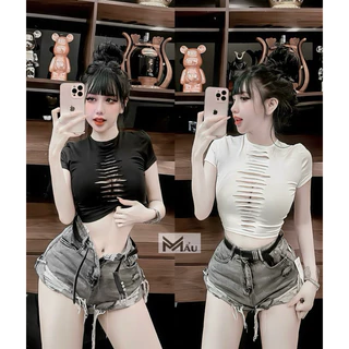 Áo sexy thun cộc tay croptop cắt ngực siu chất