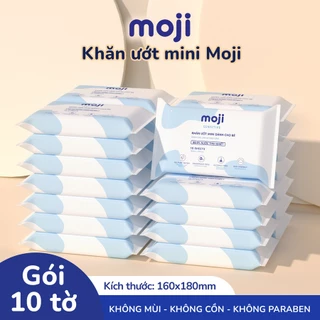 Combo 16 gói Khăn giấy ướt MOJI 10 tờ dành cho bé size 16x18cm không mùi không cồn bỏ túi tiện lợi