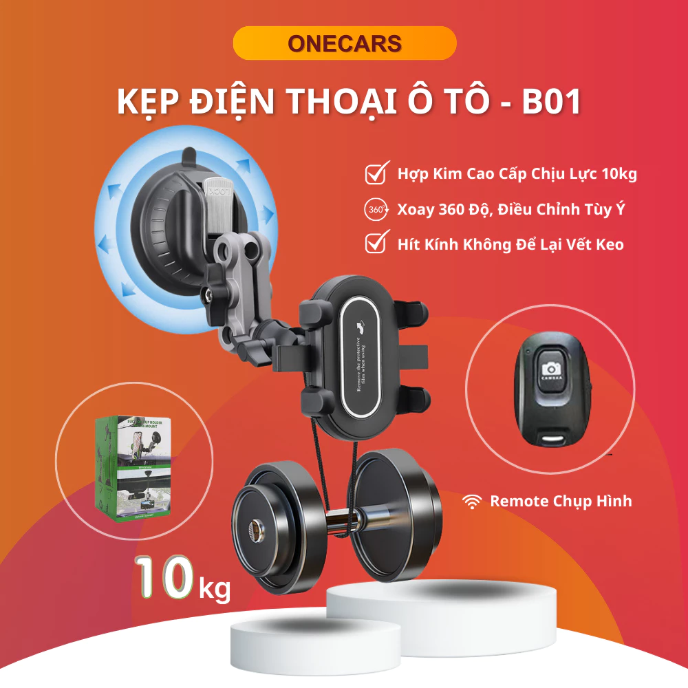 Giá Đỡ Điện Thoại Trên Xe Hơi, Kẹp Điện Thoại Hợp Kim B01 Cho Ô Tô Xoay 360 Độ