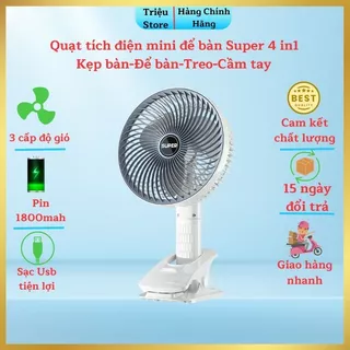 Quạt tích điện mini Super, Quạt để bàn, Quạt treo, Quạt cầm tay gấp gọn 3 chế độ gió sạc Usb tiện lợi