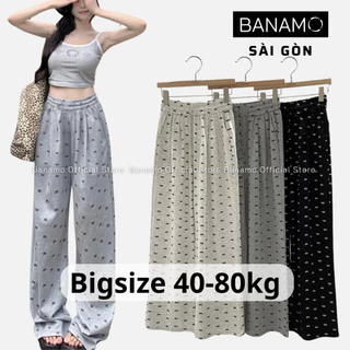 Quần dài nữ BIGSIZE Banamo Sài Gòn quần ống rộng thun tăm cạp chun co giãn họa tiết nơ 953