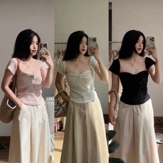 Áo croptop chất len xốp nơ ngực cổ vuông dáng ôm mặc 2 kiểu Ulzzang - Mailyly Store