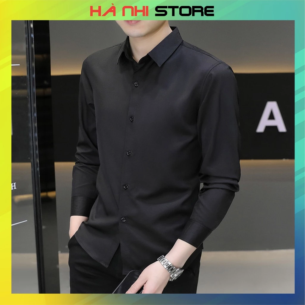 Áo sơ mi nam tay dài ,chất liệu lụa trơn, mềm mịn xịn,form ôm - Hà Nhi Store