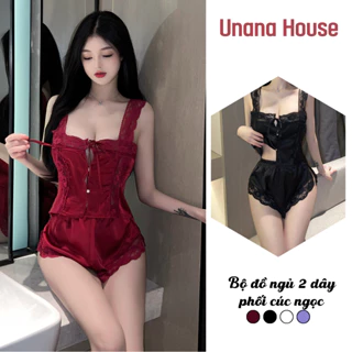 Đồ ngủ sexy nữ, bộ ngủ sexy ren quyến rũ gợi cảm đính ngọc chất satin unanahouse