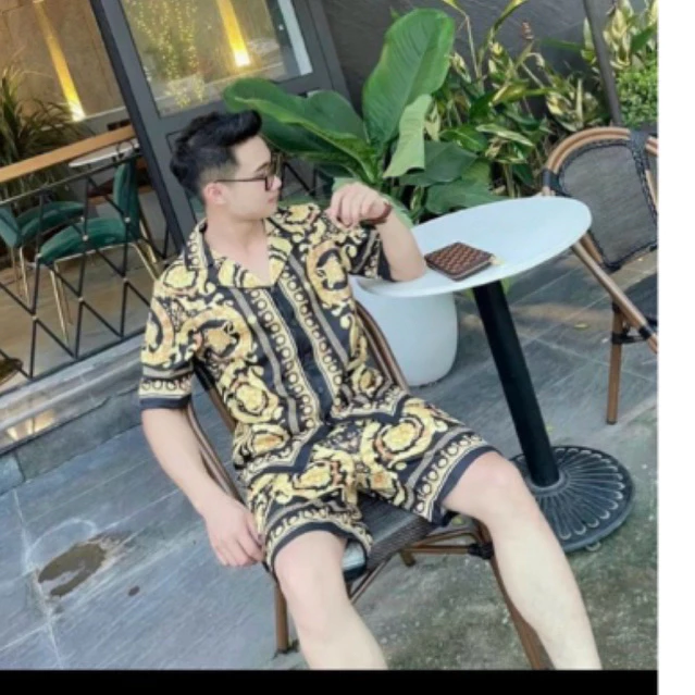 Bộ Pijiama Hoạ Tiết Vàng Dành Cho Nam Nổi Bật Quý Phái Đàn Ông {Kèm Ảnh Thật }
