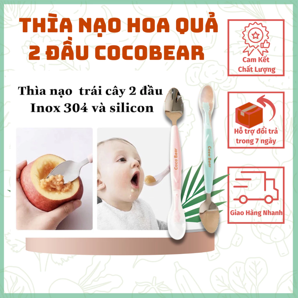 Thìa Nạo Hoa Quả 2 Đầu Cocobear - KÈM HỘP Cho Bé Ăn Dặm - Dụng Cụ Ăn Dặm An Toàn Cho Bé