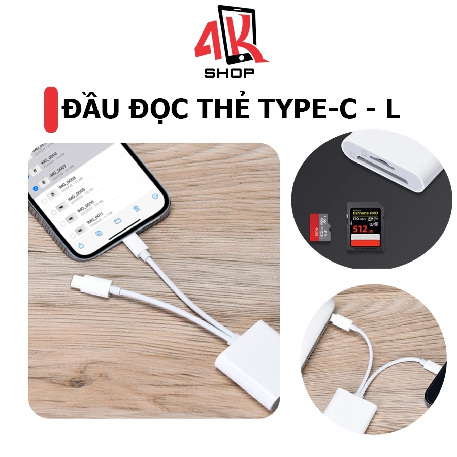 Đầu đọc thẻ nhớ SD cho máy ảnh cổng type-c và cổng L cho IP máy tính điện thoại tốc độ cao đa năng khe đọc thẻ nhớ micro