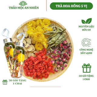 Trà dưỡng nhan hoa hồng 5 vị thảo mộc (Gói Lẻ) thanh nhiệt giải độc,mát gan,đẹp da