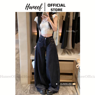 (Hàng loại 1) Quần jeans ống rộng nữ, Quần bò lưng cao ống xuông, quần jeans ống suông, cạp cao Hanee002