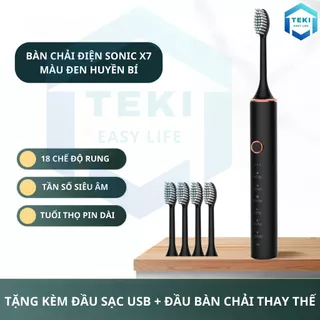 Bàn Chải Điện Đánh Răng Sonic X7 MÀU ĐEN Thông Minh 18 Chế Độ Làm Sạch Tặng Kèm 4 Đầu Thay Thế Lông Mềm Cao Cấp | TEKI