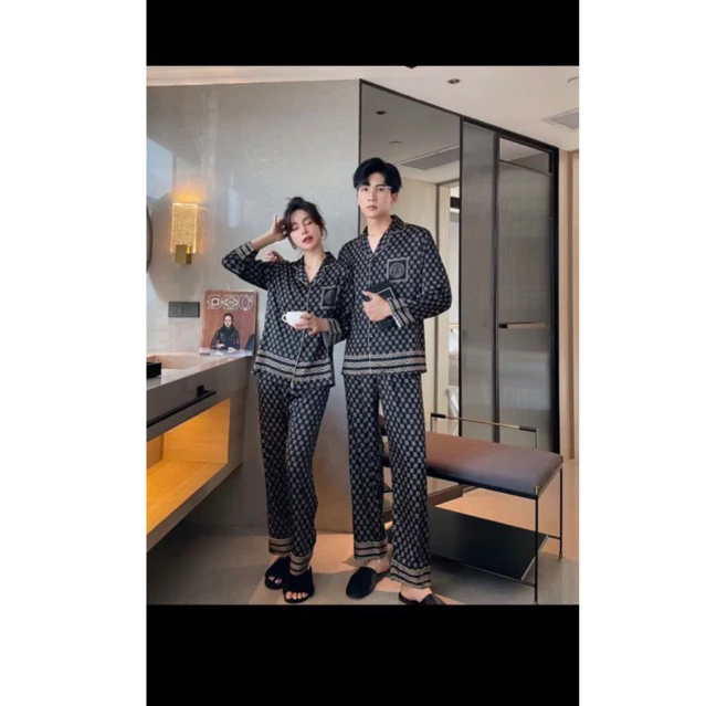 bộ ngủ pijama nam nữ thiết kế gn đen chất lụa cao cấp miễn phí ship