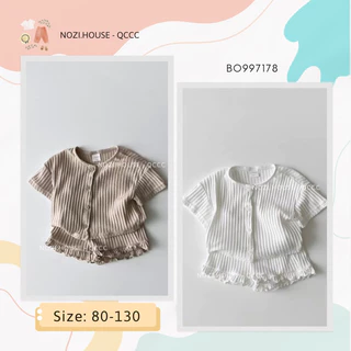 BO997178 - Quần áo trẻ em, Bộ quần + áo mùa hè Hàn Quốc Bộ đồ hai mảnh sọc ngắn tay mới cho bé gái