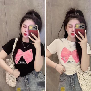 Áo croptop nữ body ngắn tay hình in 5d nơ hồng Jerry siêu nét - mặc lên siêu cute hottrend giới trẻ 2024