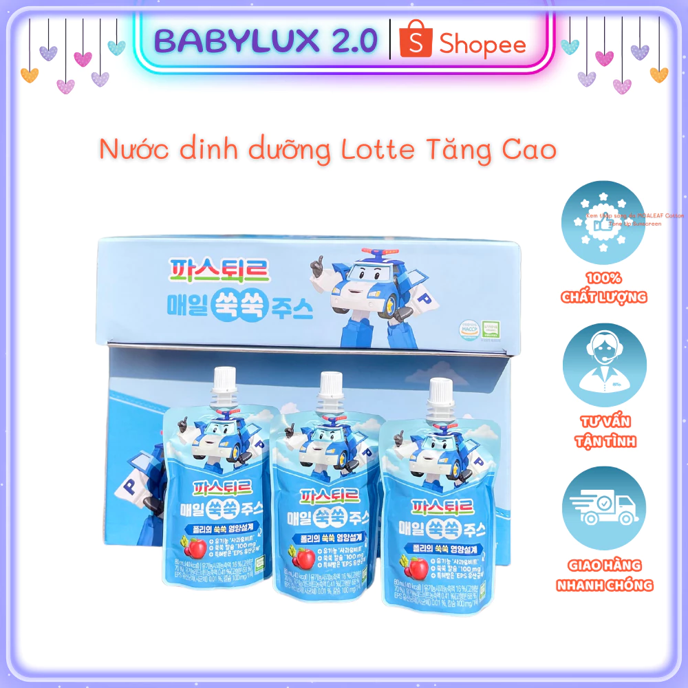 Lotte Tăng Cao - Nước Uống Dinh Dưỡng Bổ Sung Canxi Hỗ Trợ Tăng Chiều Cao Vượt Trội, Vitamin & Lợi Khuẩn - Thùng 30 Gói