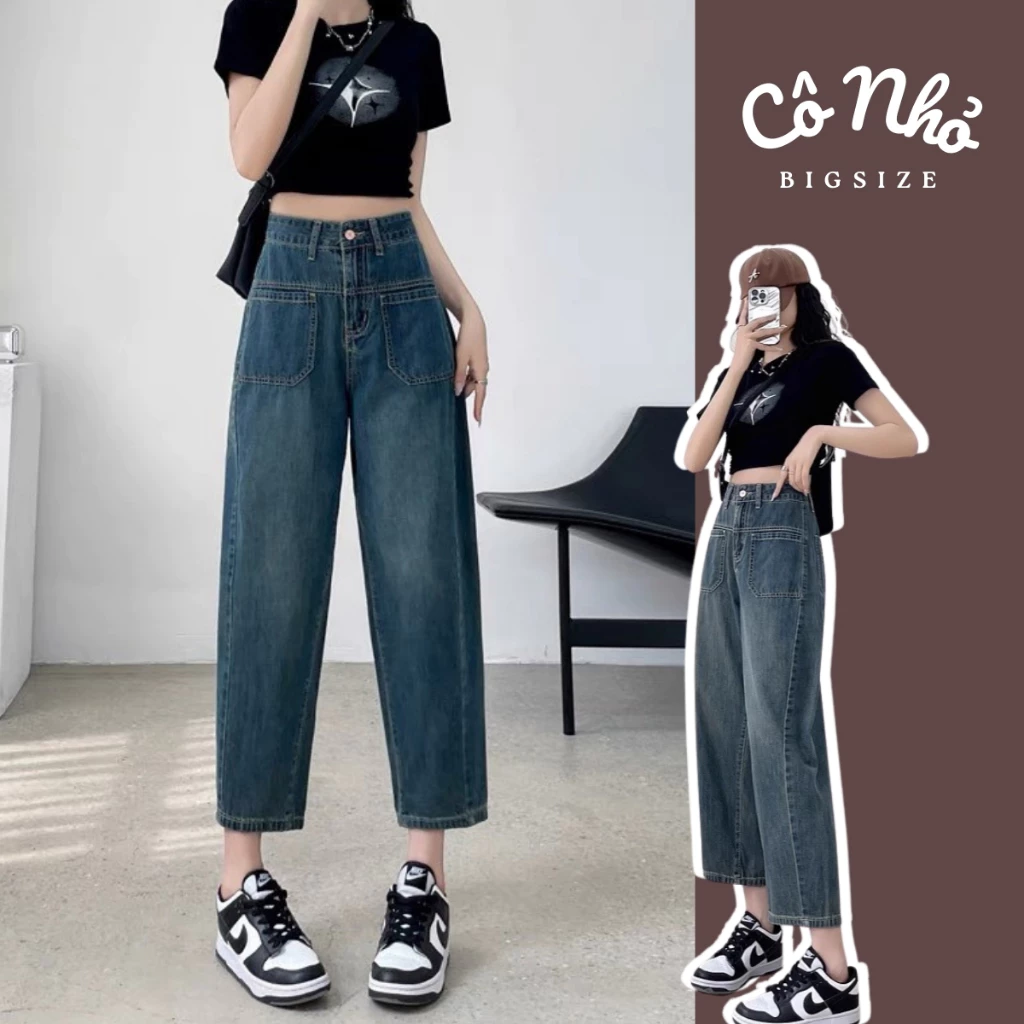 Quần jean baggy bigsize chất demi lưng cao dáng suông màu basic khóa kéo dễ phối cho nàng mũm mĩm J8