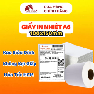 Giấy In Nhiệt A6 100x150mm Tệp 500 Tờ Bóc Dán Liền In Đơn Shopee Sắc Nét Loại Dày 3 Lớp