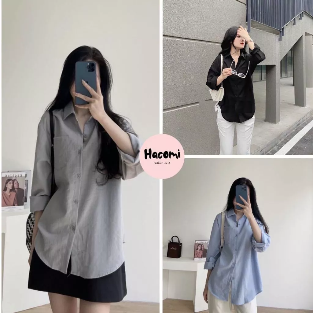 Áo sơ mi kiểu nữ đuôi tôm HACOMI - Áo sơ mi dài tay nữ dài tay công sở phong cách ulzzang