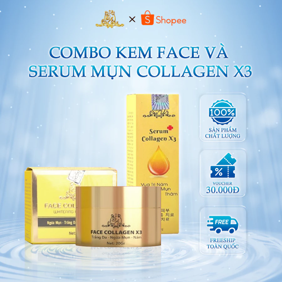 Combo kem face và serum mụn collagen x3 mỹ phẩm đông anh chính hãng a02