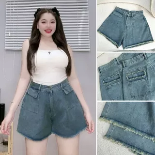 Quần đùi jean Bigsize nữ lưng cao dáng chữ A không co giãn short bò ống rộng 50-93kg J3