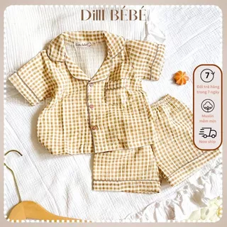 Đồ bộ ngủ áo quần Pijama cho bé trai bé gái trẻ em sơ sinh 0 12 tháng vải Muslin Gấu Teddy - Dilli Bebe