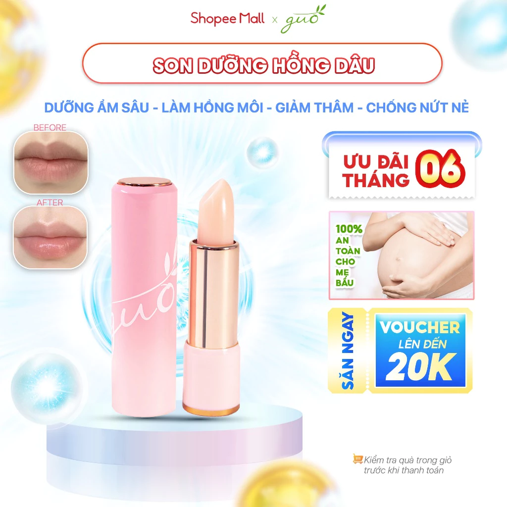 [Không Chì-Không Paraben] Son Dưỡng Hồng Dâu An Toàn Bà Bầu GUO - Rose Touch Lip Balm 5gr