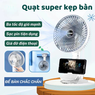 Quạt Tích Điện Để Bàn Gấp Gọn Super, Quạt Kẹp Super 3 Tốc Độ Gió Siêu Tiện Lợi ( Hàng Cao Cấp )