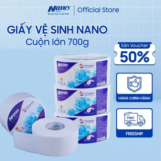 COMBO 5 cuộn giấy vệ sinh lớn, 2 lớp Nano 700g, Giấy vệ sinh công nghiệp to treo tường - Nano Tissue