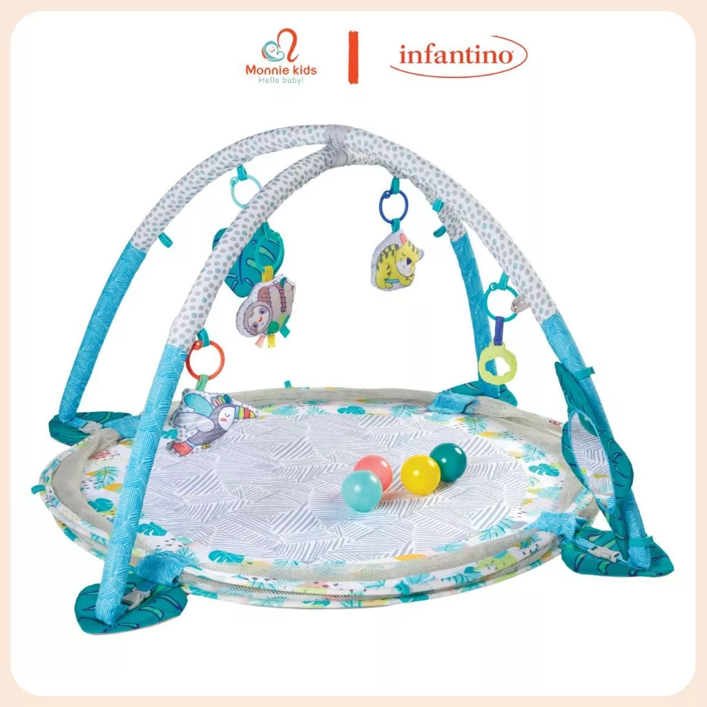 Thảm chơi cho bé Infantino kèm quây bóng 3in1 Jumbo 0m+, thảm chơi trẻ em kích thích vận động