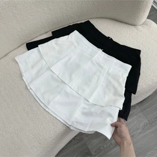 Chân Váy Xòe 2 Tầng Bigsize Có Lót Trong 2 Màu Trắng Đen Chất vải Tuyết,Chân Váy Bigsize Tôn Dáng Che Bụng Tốt CV9