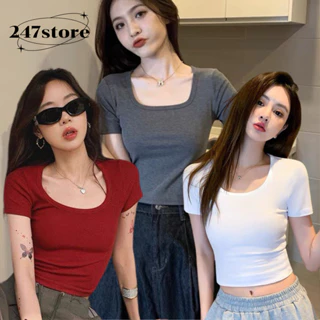 [Kèm mút ]Áo thun nữ cổ vuông tay ngắn chất co giãn 247store.vn - AoBbtcovuong293_P2k7