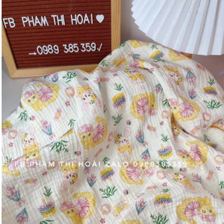 vải xô muslin 2 lớp cao cấp hàng cây chính phẩm mèo tím hoa