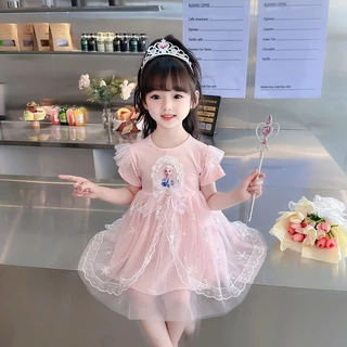 Váy công chúa elsa bé gái ngắn tay mùa hè mới phong cách Hàn Quốc EL05