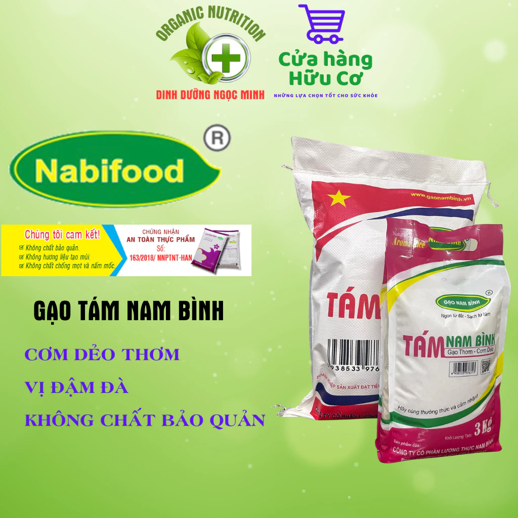 (Free ship) Gạo Tám Nam Bình, cơm dẻo thơm, vị đậm đà, bao 3kg